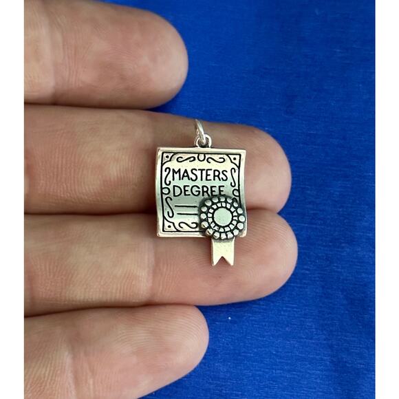 Sterling Silver Masters Degree Charm, Silver Masters Degree Diploma Charm - Picture 1 of 4